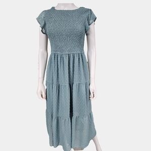 Merokeety Swiss Dot Flutter Sleeve Smocked Midi Dress Size M